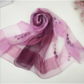 Wool Silk Scaves Purple Embroidery Women Summer Scarf